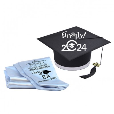 Tocă personalizata PE CAPAC + esarfa personalizata - ARGINTIU - clasa 8 Tocă personalizata PE CAPAC + esarfa personalizata - ARGINTIU - clasa 8