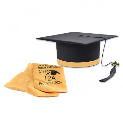 Tocă Personalizată Absolvire neagra cu bentita aurie + esarfa personalizata Tocă Personalizată Absolvire neagra cu bentita aurie + esarfa personalizata