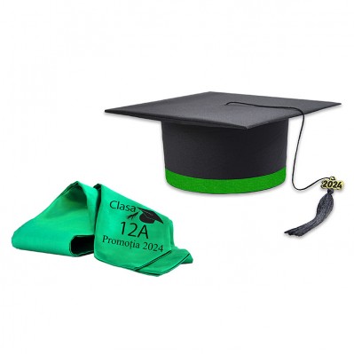 Tocă Personalizată Absolvire neagra cu bentita verde + esarfa personalizata Tocă Personalizată Absolvire neagra cu bentita verde + esarfa personalizata