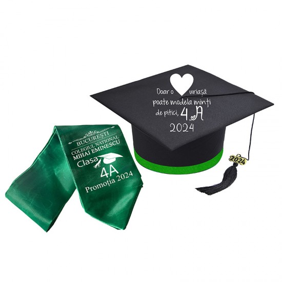 Tocă personalizata PE CAPAC + esarfa personalizata - VERDE - clasa 4